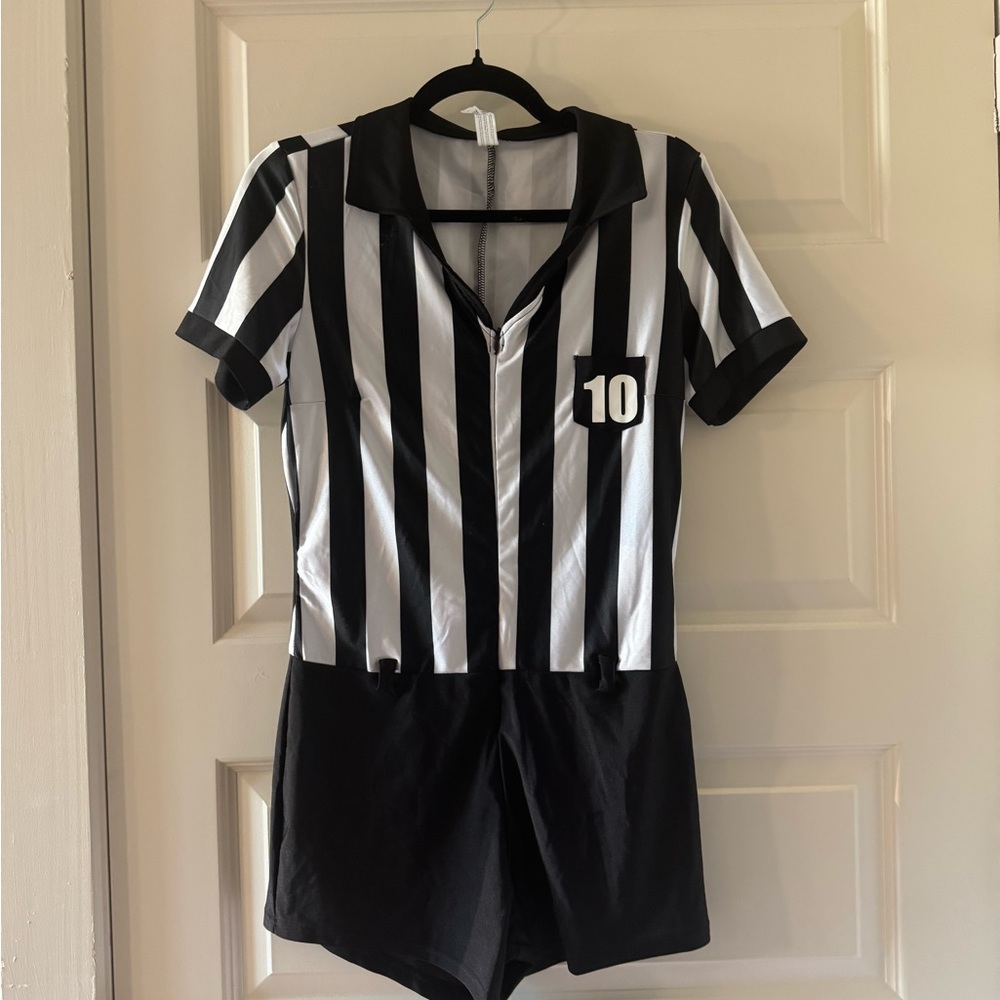 Black and White Striped Women's Referee Costume